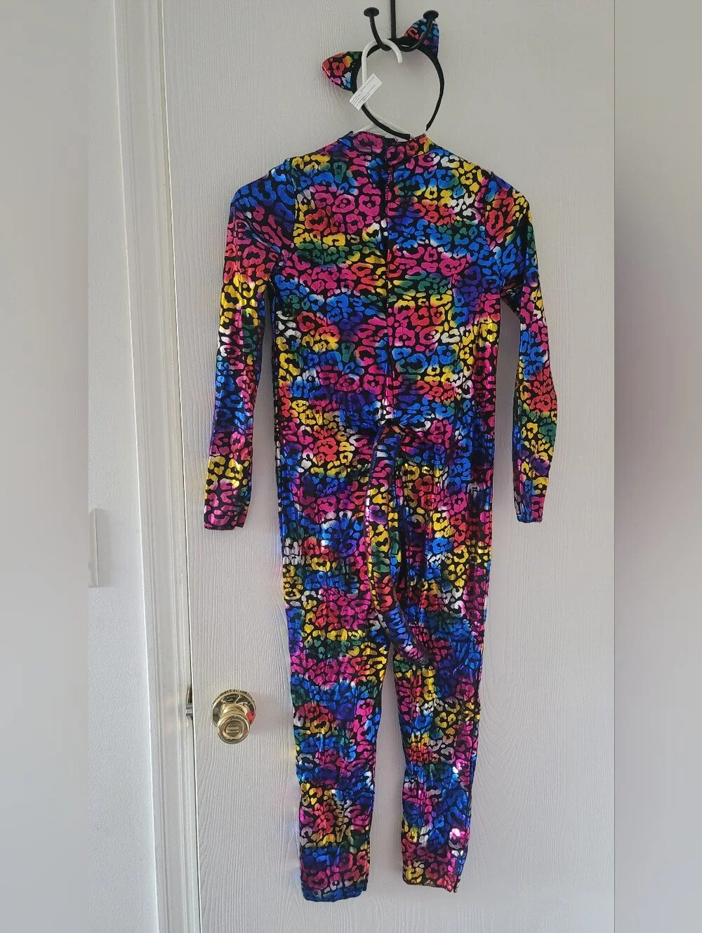 Kid UNISEX Wild Cat Rainbow Foil Leopard Halloween Costume Jumpsuit Size 8